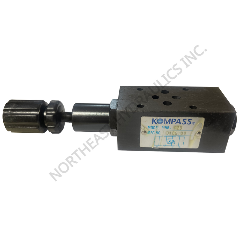 Kompass hydraulic D03 modular counterbalance valve on a white background.