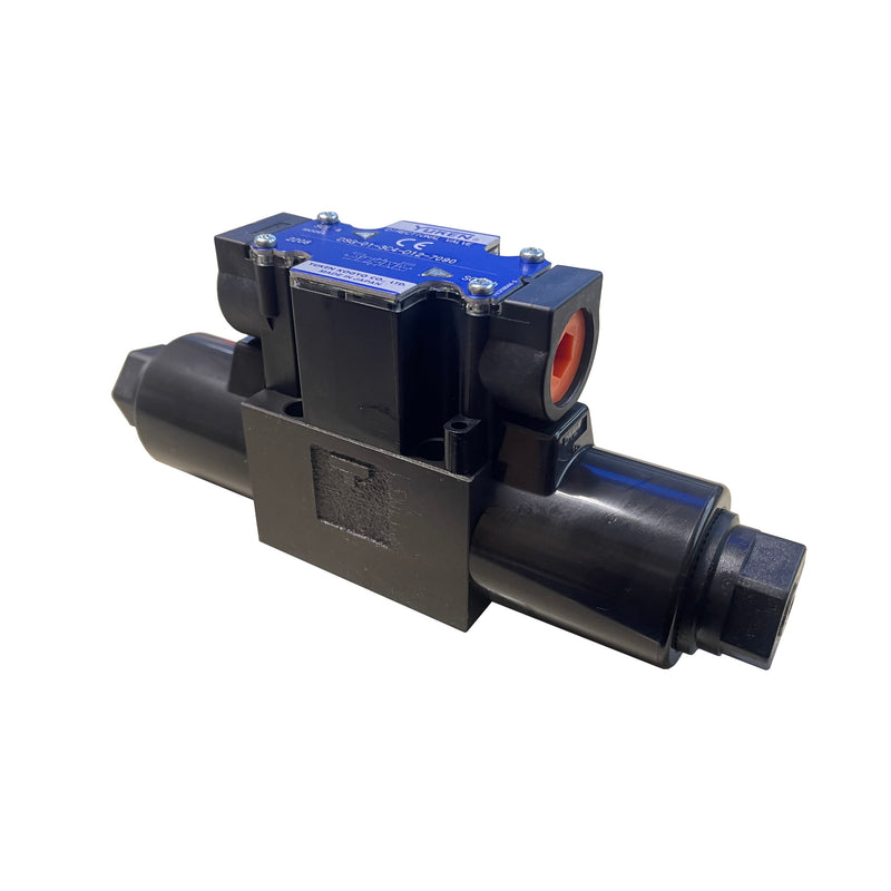 Yuken D03 solenoid directional control valve with 3C4 spool type on white background