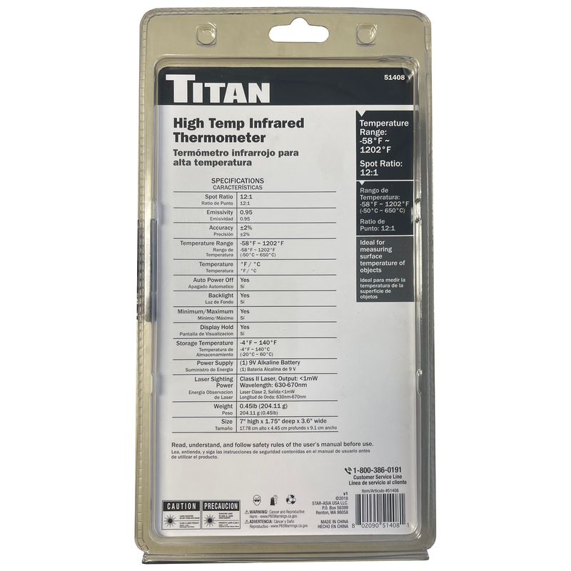 Titan High Temp Infrared Thermometer (51408)