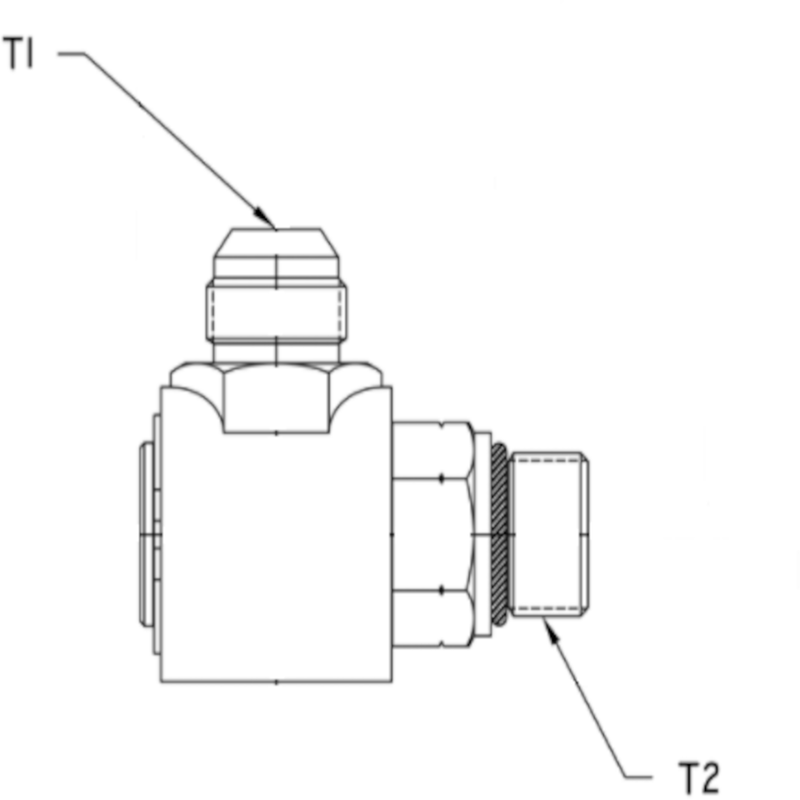 In-Line 3/8" Male JIC x 3/8" Male SAE O-Ring Boss 90 Degree Live Swivel - 9S6J6-O6