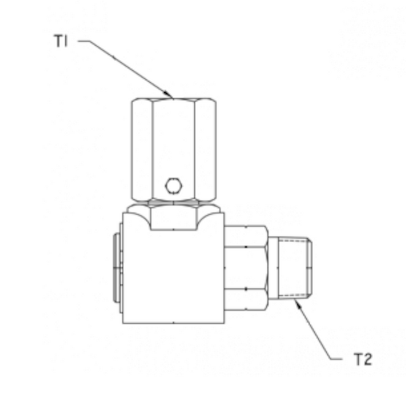 In-Line Dual Plane 3/8" FNPT x 1/4" MNPT 90 Degree Live Swivel - 9SS6PF6-P4