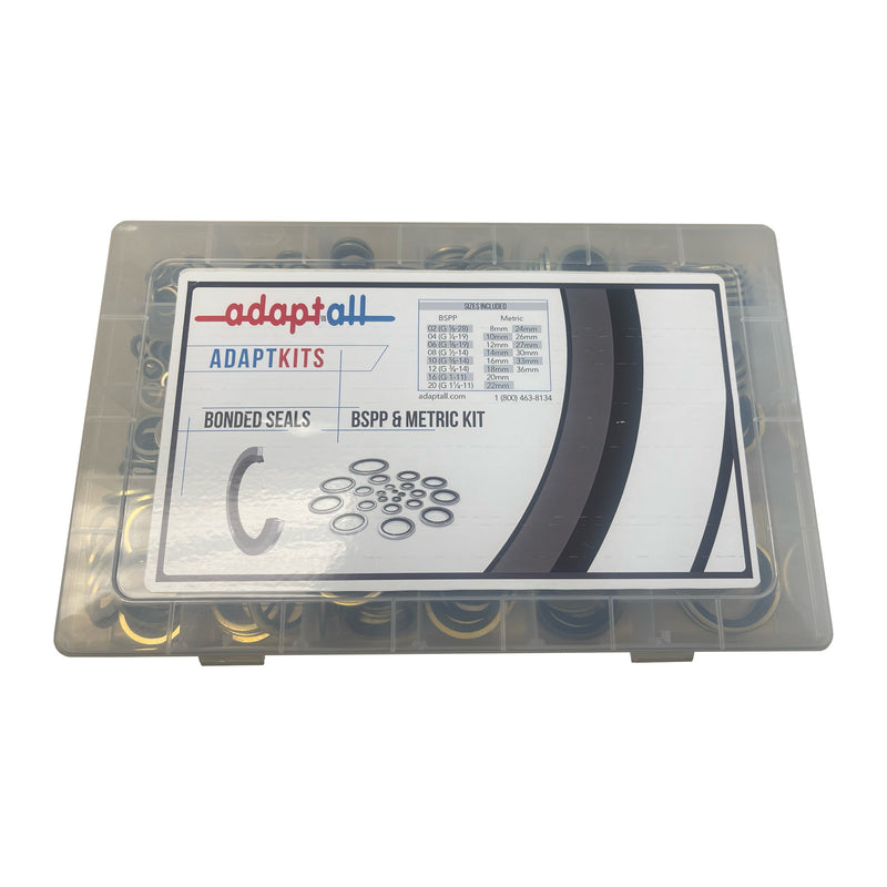 Adaptall Metric Bonded Seal Kit - Seal kit includes a variety of metric and BSPP bonded seals. Comes in durable plastic case and fully labeled for convenience.