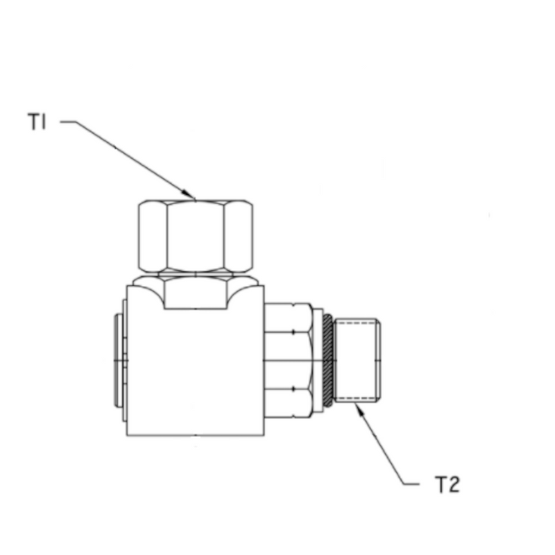In-Line 1/2" FNPT x 5/8" Male SAE O-Ring Boss 90 Degree Live Swivel - 9S8PU8-O10