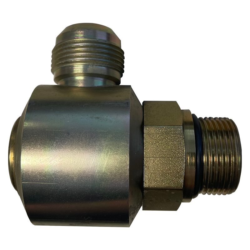 In-Line 3/8" Male JIC x 3/8" Male SAE O-Ring Boss 90 Degree Live Swivel - 9S6J6-O6