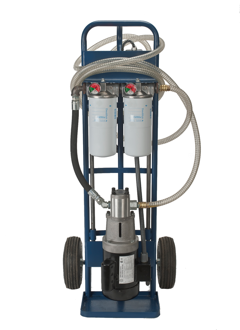 Hydraulic mobile filter cart with 12 gallon per minute pump